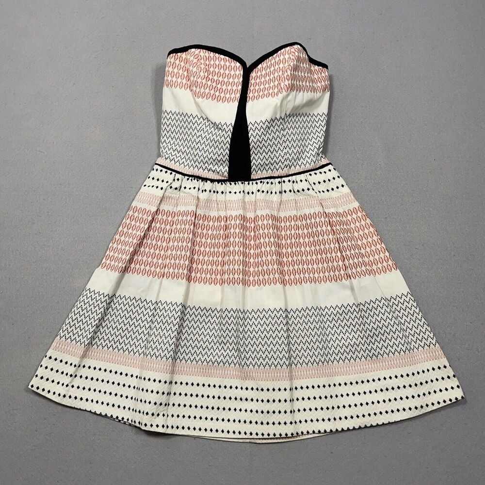 Ella Moss Strapless‎ Embroidered Fit Flare Dress Womens Size S White Black Pink